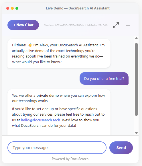 DocuSearch Live Demo Chat Screenshot